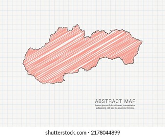 Slovakia map of vector color silhouette chaotic hand drawn scribble sketch on grid paper.