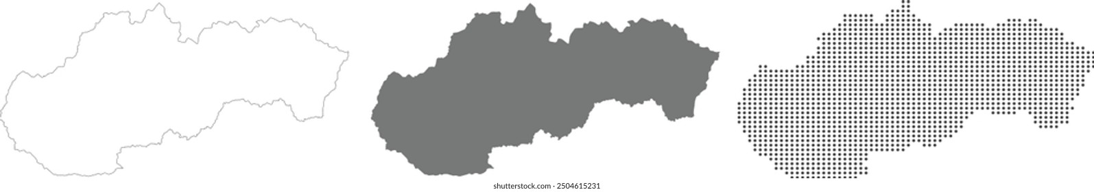 Vector de mapa de Eslovaquia en contorno, color gris, estilo punteado.