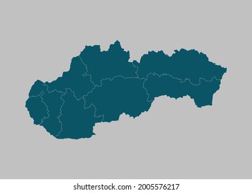 Slovakia map vector,isolated ocean blue color on gray background