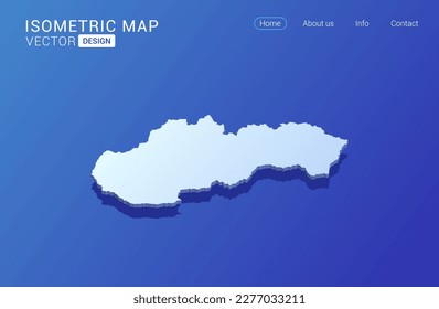 Slovakia map white on blue background with isolated 3D isometric concept vector illustration.