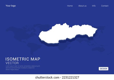 Mapa eslovaco blanco sobre fondo azul oscuro 3d ilustración vectorial isométrica.
