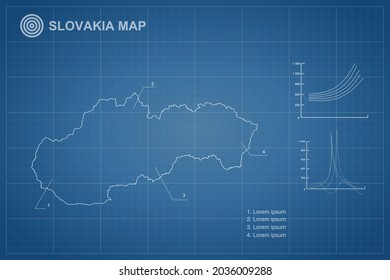 Slovakia Map - World Map International vector template with outline style and white color isolated on blueprint background - Vector illustration eps 10