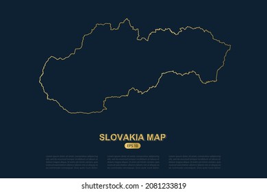 Mapa de Eslovaquia - Mapa Mundial Plantilla vectorial internacional con el estilo de dibujo gráfico de esquema de oro fino aislado en fondo oscuro para diseño de tarjeta, afiche, cartel - Ilustración vectorial eps 10