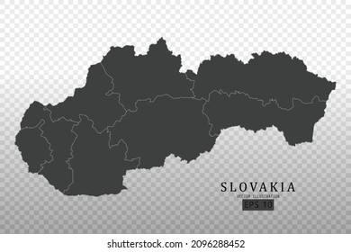 Mapa de Eslovaquia - Mapa Mundial Plantilla vectorial internacional con Alto detalle incluyendo color de contorno negro y gris aislado en fondo transparente - Ilustración vectorial eps 10