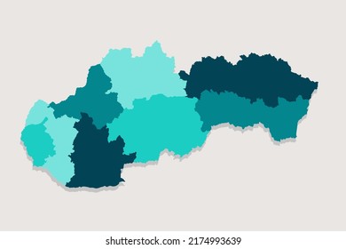 Slowakische Karte - Weltkarte, internationale Vektorvorlage mit hochdetaillierter, blau-grüner Rahmenfarbe einzeln auf weißem Hintergrund - Vektorgrafik eps10