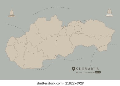Slovakia Map - World Map International vector template High detailed with brown color isolated on grey background including simple point of location, wind, boat icon - Vector illustration eps 10