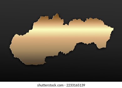 Mapa de Eslovaquia - Mapa mundial Planilla vectorial internacional con 3D, estilo de lujo dorado incluyendo sombra sobre el fondo negro para el diseño, educación, sitio web, infografía - Ilustración vectorial eps 10
