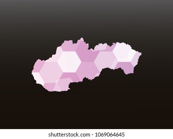 Slovakia map-Purple map made of hexagon on black and gray background, gradient color. Vector illustration eps 10.