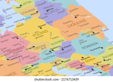 Slovakia in the middle of europe map, close up Slovakia, travel idea, pinned destination, top view, vacation and road trip concept, colorful map with location icon