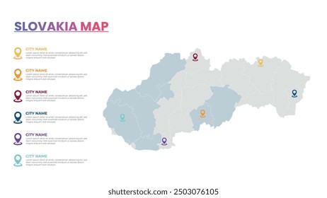 Slovakia Modern Map Infographic Template, Detailed infographic map of Slovakia Popular City
