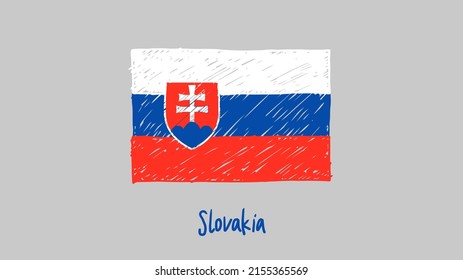 Slovakia National Country Flag Marker Or Pencil Sketch Illustration Vector