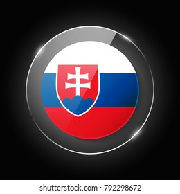 Slovakia national flag. Application Language Symbol. Country of manufacture icon. Round glossy isolated vector icon with national flag button on glow background. Symbol of nation for infographics, web