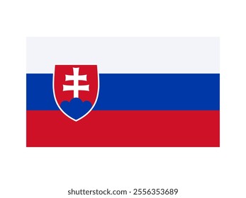 Slovakia national flag isolated on white. Official colors and image of national emblem, simple flat design. Vector clipart or icon for Slovak events and news illustration, travel or politics banner.