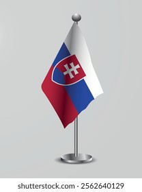 Slovakia National Flag on Stand. Representation of the slovak flag for official meetings, conferences, official events and international events of the country.
