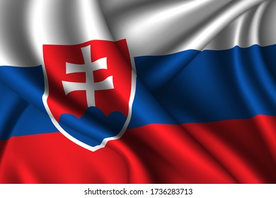 Slovakia national flag of silk. Vector fabric texture