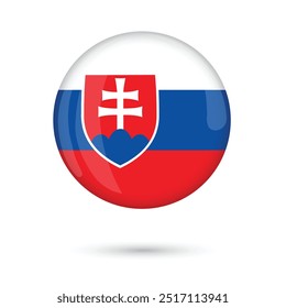 slovakia national official flag round glossy shiny 3D vector illustration on white background for national day, day of constitution, freedom and democracy day, public holidays, poster, flyers, banners