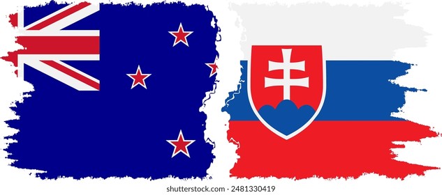 Slovakia and New Zealand grunge flags connection, vector