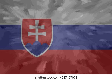 Slovakia painted / drawn vector flag. Dramatic, unusual look. Vector file contains flag and texture layers