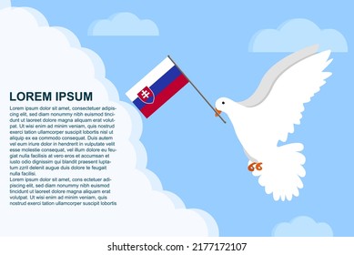 Slovakia peace concept with text area, Dove of Peace bird with Slovakia flag in its beak, dove flying in the clouds, vector illustration design, Slovakia peace day template, freedom idea