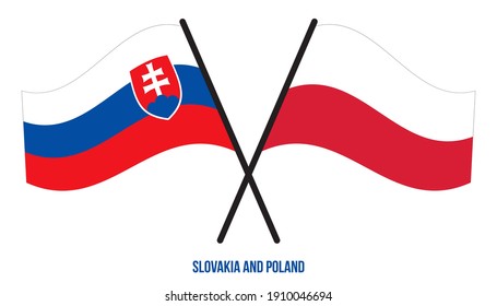 Slovakia and Poland Flags Crossed And Waving Flat Style. Official Proportion. Correct Colors.