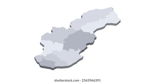 Slovakia political map of administrative divisions - regions. 3D isometric blank vector map in shades of grey.