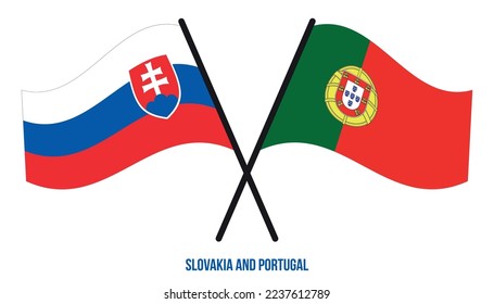 Slovakia and Portugal Flags Crossed And Waving Flat Style. Official Proportion. Correct Colors.