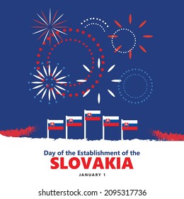 Slovakia republic day or called Day of the Establishment of the Slovak Republic vector illustration with its national flags and fireworks. European country public holiday.