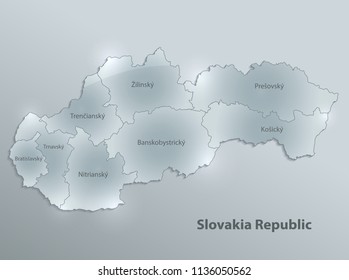 Slovakia Republic map separate region individual name glass card 3D vector
