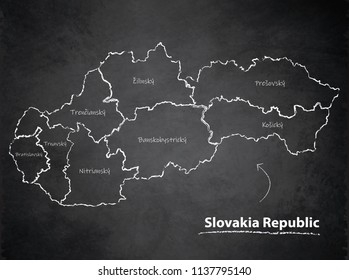 Slovakia Republic map separate region individual names blackboard chalkboard vector