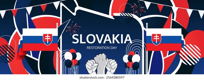 Slovakia Restoration Day festivities banner. Trendy templates for holiday celebration, greeting card, promo, ads, or Independence event. Happy Slovakia National Day