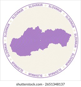 Slovakia round logo design. Country shape build of rings. Slovakia text around the country. Vector Illustration.