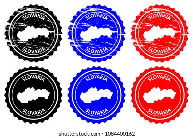 Slovakia - rubber stamp - vector, Slovakia map pattern - sticker - black, blue and red