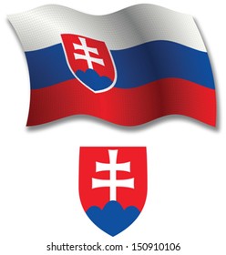 slovakia shadowed textured wavy flag and coat of arms against white background, vector art illustration, image contains transparency transparency