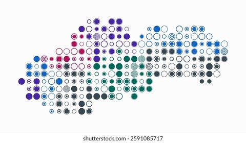 Slovakia, shape of the country built of colored cells. Digital style map of Slovakia on a white background. Large size circle blocks. Trending vector illustration.