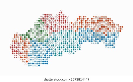 Slovakia, shape of the country built of colored cells. Digital style map of Slovakia on white background. Small size circle blocks. Classy vector illustration.