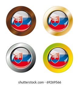 Slovakia shiny buttons flag with metal ring vector illustration. Isolated abstract object against white background.