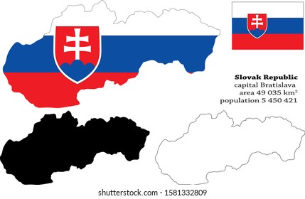 Slovakia, Slovak Republic vector map, flag, borders, mask , capital, area and population infographic