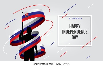Slovakia, Slovakian flag standing over isolated white background stressed with hand ... Glad teenager man waving flag of Slovakia and young, national holiday.
