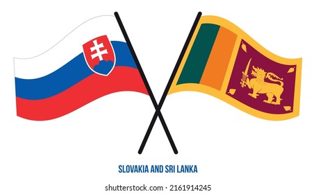 Slovakia and Sri Lanka Flags Crossed And Waving Flat Style. Official Proportion. Correct Colors.
