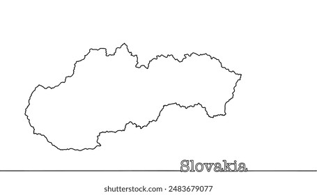 Eslovaquia. Estado en Europa Central. Mapa de línea continua negra dibujado a mano del país y texto al lado. Ilustración vectorial para diferentes usos.