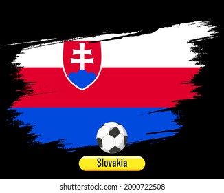 Slovakia state flag with football. color brush art.