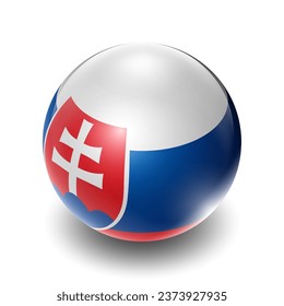 Slovakia (SVK) Slovak Nation Flag 2.5D Isometric View, Glossy Sphere Design, Flag Symbol Icon, Button Presentation Element Template Isolated on White Background