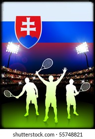 Slovakia Tennis Player on Stadium Background with Flag Original Illustration