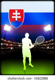 Slovakia Tennis Player on Stadium Background with Flag Original Illustration