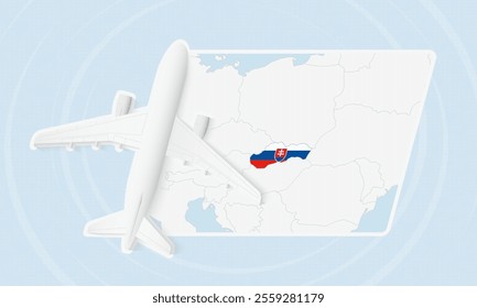 Slovakia Travel Illustration with Plane and National Flag. Ideal for travel agencies, promotional materials, or geographic content related to Slovakia.