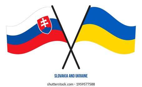 Slovakia and Ukraine Flags Crossed And Waving Flat Style. Official Proportion. Correct Colors.