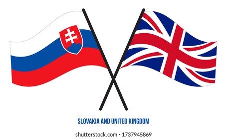 Slovakia and United Kingdom Flags Crossed And Waving Flat Style. Official Proportion. Correct Colors.