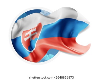 Slovakia, vector 3d flag against a blue sky, through a round hole on a white background