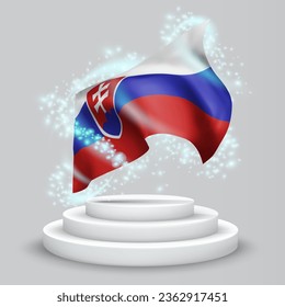 Slovakia, vector 3d flag on the podium surrounded by a whirlwind of magical radiance