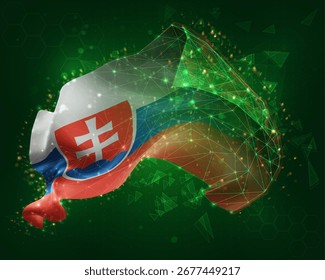 Slowakei, Vektor-3D-Flagge auf grünem Hintergrund
